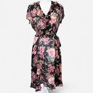 J.B.S Petite Sheer Ruffle Floral Wrap Dress Size 12P